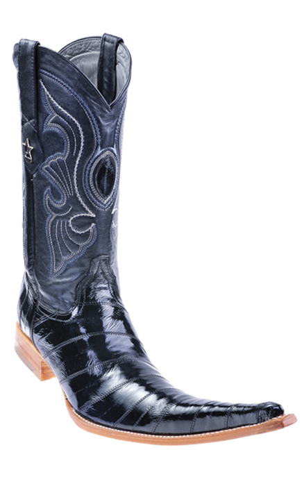 Los Altos Black Genuine Eel 9X Pointed Toe Cowboy Boots 970805.